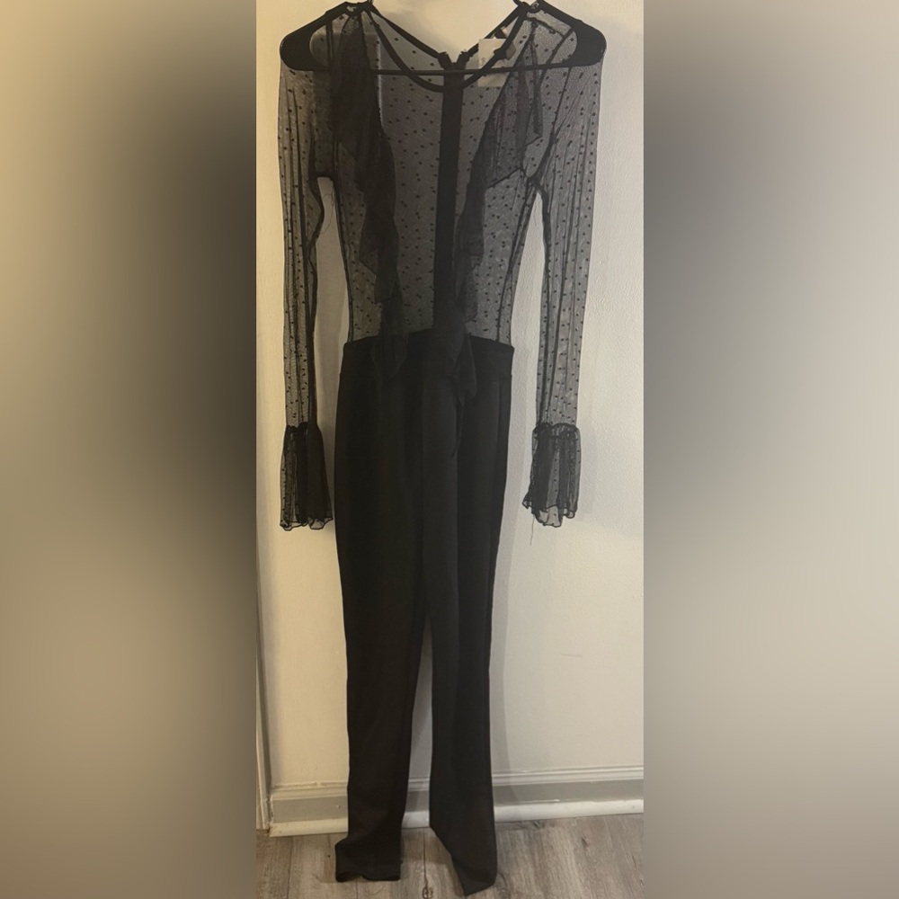 Whistles Black Sheer Ruffle Jumpsuit